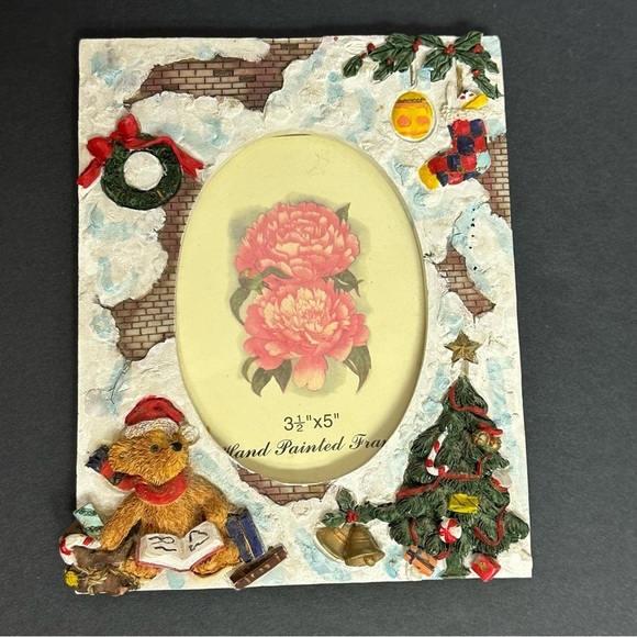 Photo Frame 3.5" X 5" Holiday Ceramic Christmas Tree Teddy Bear Wreath Snow - Picture 14 of 14